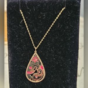 14k and pink Enamel paisley teardrop necklace